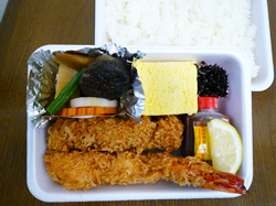 ヒレ・エビ・玉子焼・野菜煮弁当